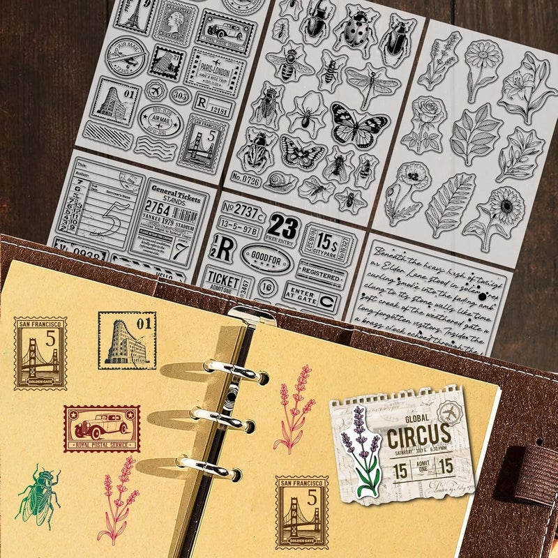 twinklemon 32PCS Clear Stamps for Card Making Includes 6 Sheets Vintage Silicone Stamps 20 Craft Ink Pad 6 Acrylic Stamp Block Background Stamp for Crafting DIY Scrapbooking Journal - Image 4